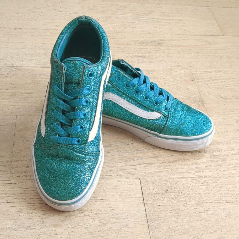 Teal Glitter Vans Size 4.5